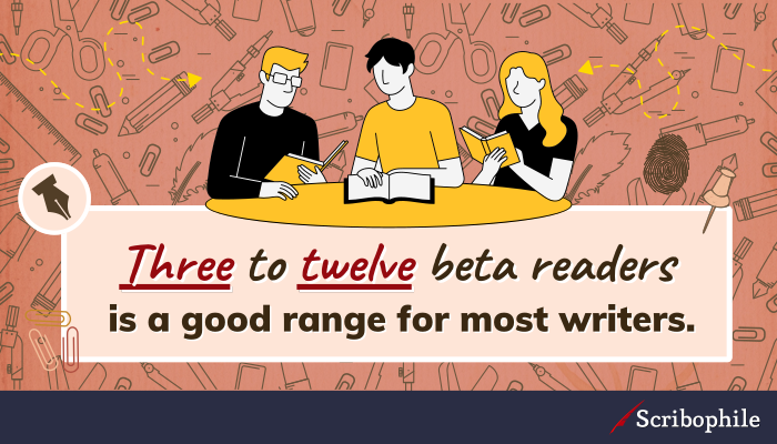 Three to twelve beta readers is a good range for most writers.